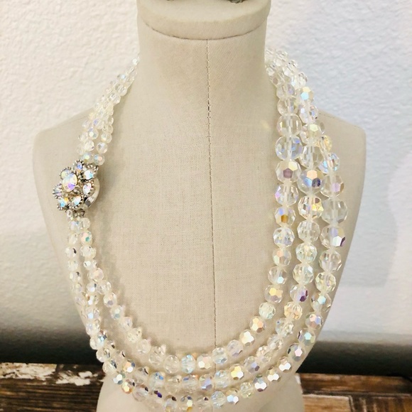 Vintage Deco GORGEOUS Aurora Borealis Rhinestone Necklace Earrings - Picture 15 of 15